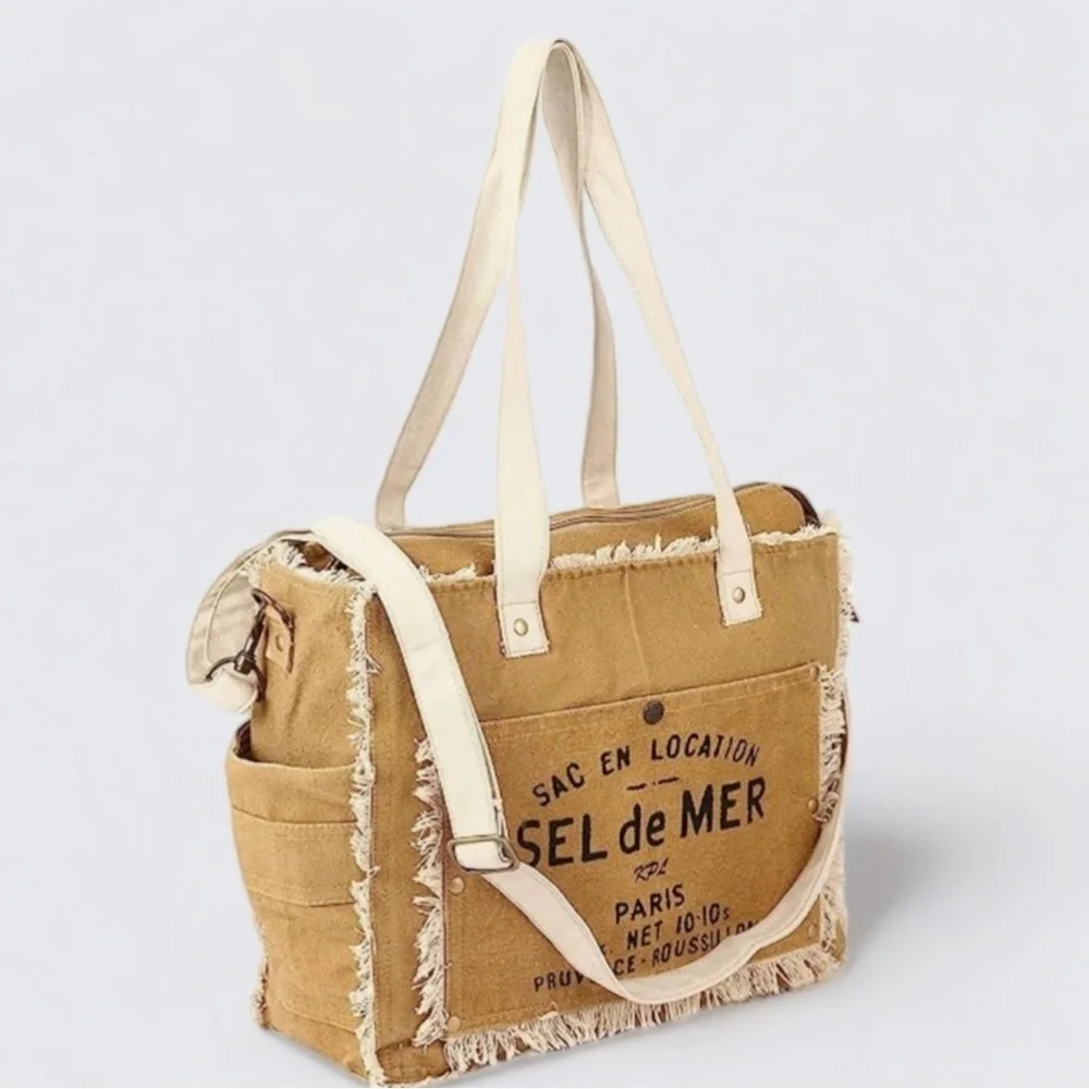 Vintage Inspired Parisian Canvas Crossbody Shoulder Bag